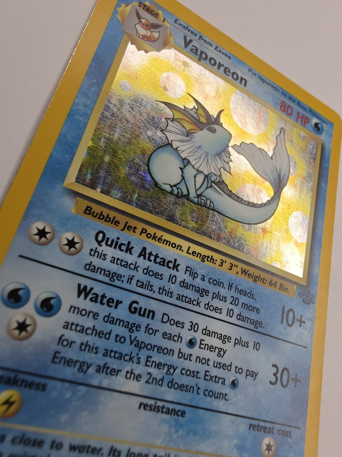 Vaporeon holo close-up with speckling